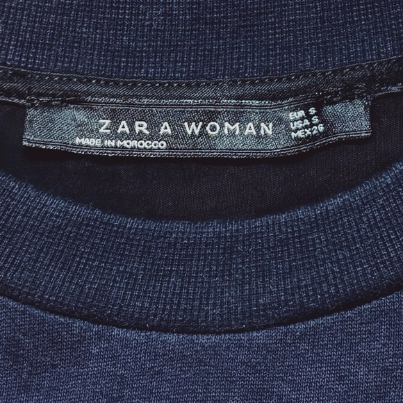 ZARA Navy Blue and Black Satin Contrast Layered Sweater Sweatshirt Blouse Small - Picture 5 of 16
